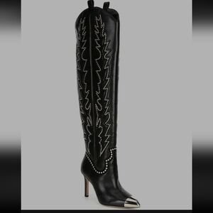 Gianni Bini Katerina Wide Calf Leather Studded Over-the-Knee Western boots sz 8